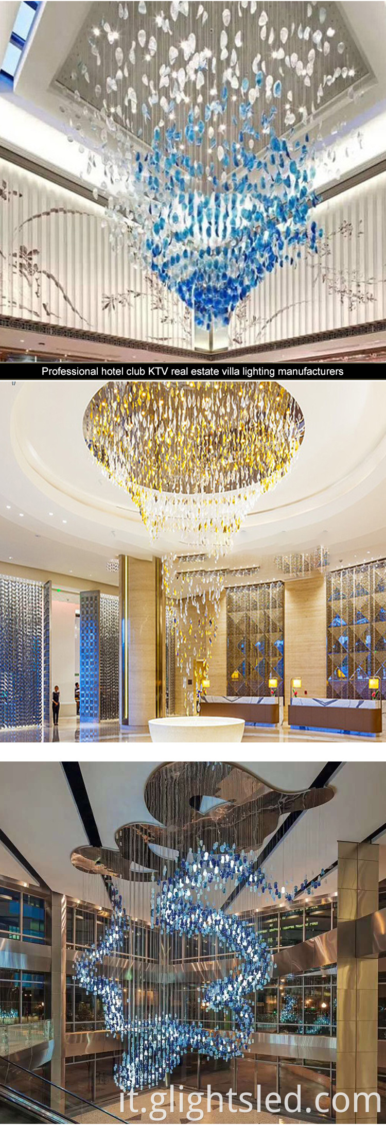 Plexiglass Custom Hotel hall di grande lampada a sospensione in cristallo sospeso